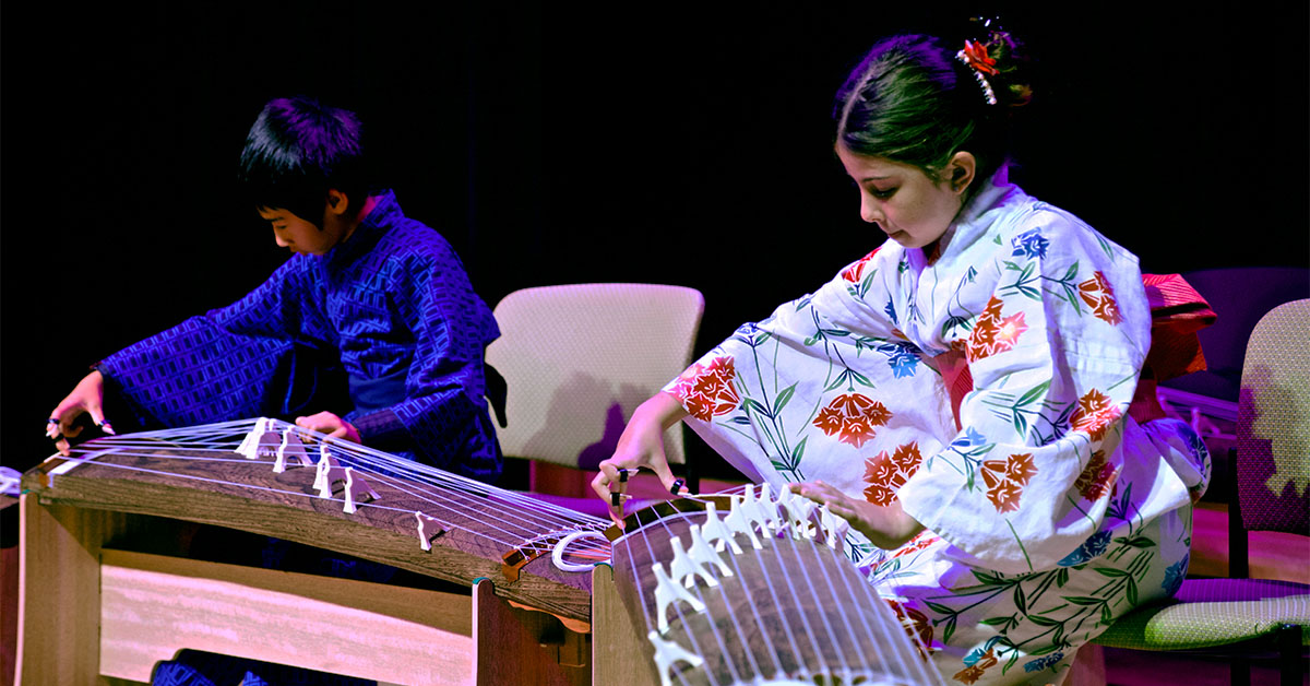 Children in Kimono playing Koto