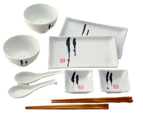 BH11-WR 10 pc sushi bowl set blk white